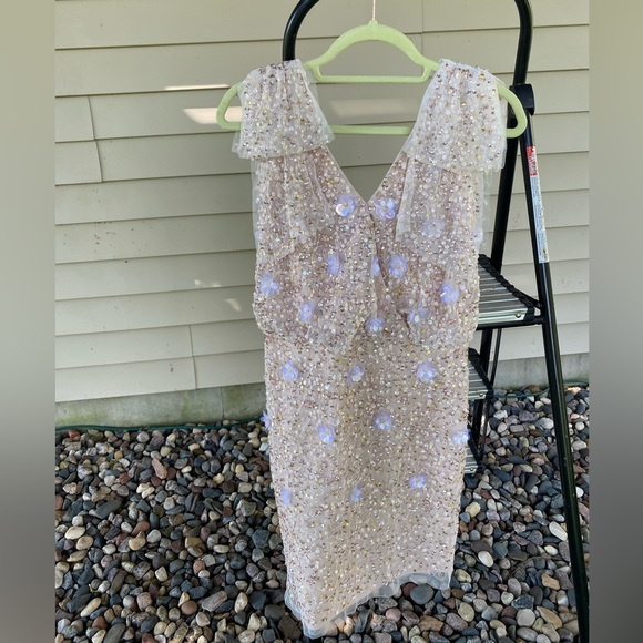 Like New Adrianna Papelle Beaded Mini Dress Bachelorette Bridal Shower Wedding - Picture 2 of 5